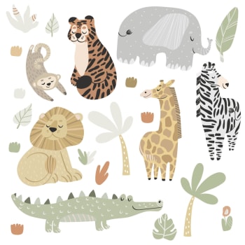 Jungle - Stickers mureaux en vinyle animaux jungle multicolore