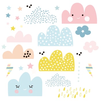 Happyclouds - Stickers muraux en vinyle happy clouds multicolore
