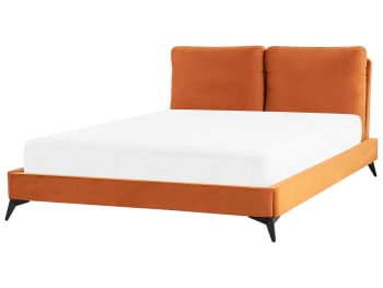 Melle - Letto matrimoniale velluto arancione 160 x 200 cm