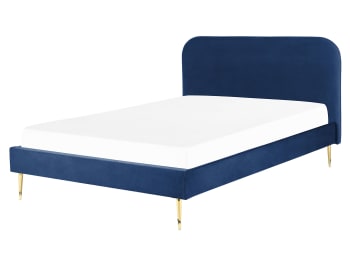 Flayat - Moderno letto matrimoniale rivestito in tessuto vellutato