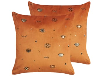 Aeonium - Set di 2 cuscini decorativi velluto arancione e nero 45 x 45 cm