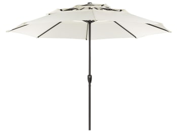 Ombrellone Da Giardino SAMIRA Mod. Haiti, Diametro 300 Cm. Telo In Poliestere Impermeabile Beige, Asta In Legno E Struttura In Acciaio Cromato. Apertura A Manovella. Ideale Per Esterni E Locali. - 2