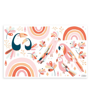 PARADISIO - Grand sticker Paradisio oiseaux exotiques rose et orange (64 x 40 cm)