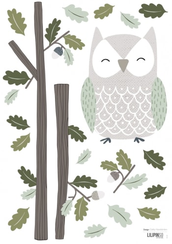 IN TO THE WOOD - Planche de stickers hibou gris