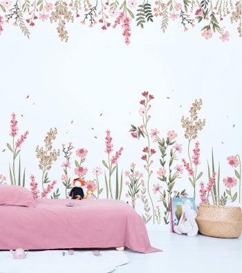 MAGENTA - papier peint panoramique champ de fleur, rose 4m x 2,48m