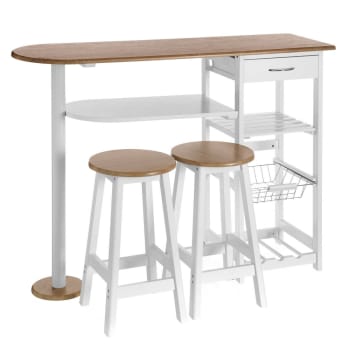 Ensemble table bar, tabourets, desserte pour petite cuisine