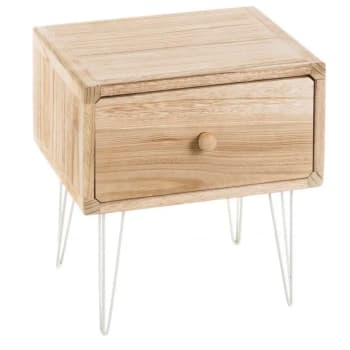 Table de chevet en bois et pieds métal blanc 35x30x37cm