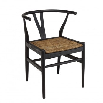 Alida - Chaise noire en bois de teck recyclé dossier arrondi