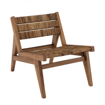 Alida - Fauteuil lounge en bois de teck recyclé assise en tissage