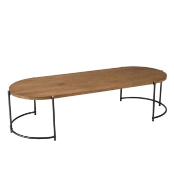 PADMA HOUSE Mesa De Centro Ovalada Con Patas De Metal Cruzadas, Moderna Mesa Central Con Estante Abierto, Mesa De Té De Cóctel Para Sala De Estar