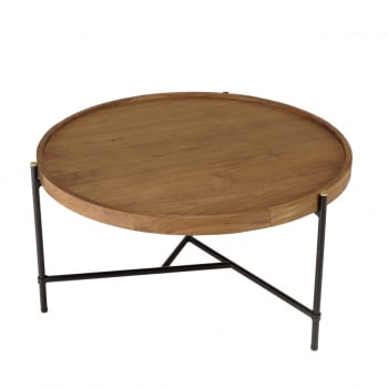 Alida - Mesa de centro redonda con tablero de madera de teca reciclada d74