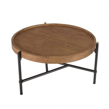 Alida - Table basse ronde plateau en teck recyclé D55