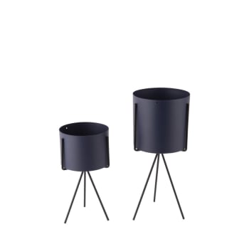 Pedestal - 2 cache-pots rond en métal bleu foncé