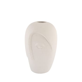 Nicoya - Vase en céramique avec visage H19,5cm - Blanc ivoire