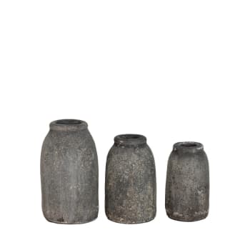 Velas - Lot de 3 vases en terre cuite à effet vieilli gris foncé