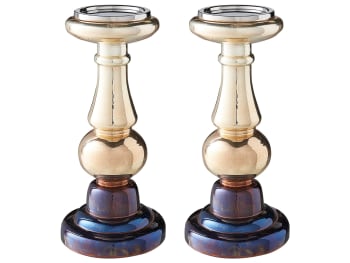 Imarti - Conjunto de 2 candeleros de vidrio dorado multicolor 31 cm