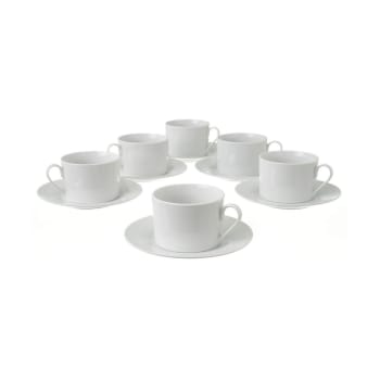 Set de 6 Tasses à Café/Thé avec Dessous de Tasses en Porcelaine Blanch
