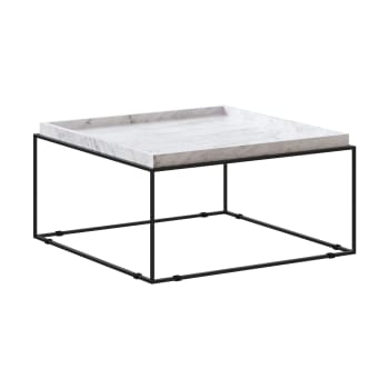 Kouki - Table basse carrée en marbre blanc et métal 77 cm