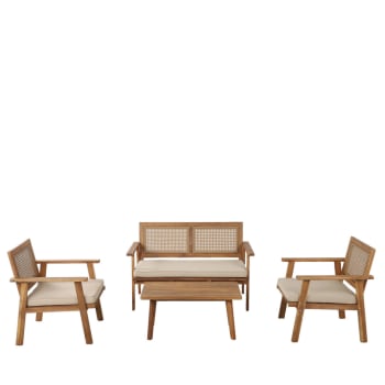 Nora - Salon de jardin 1 canapé, 2 fauteuils et 1 table basse en bois d'acaci