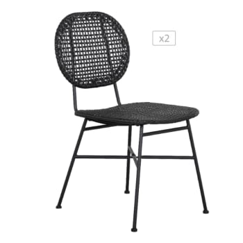 Gela - Lot de 2 chaises en résine tressée coloris noir