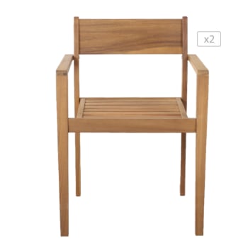 ELLE Décoration MILLA - Lot de 2 fauteuils de jardin en bois d'acacia fsc coloris naturel