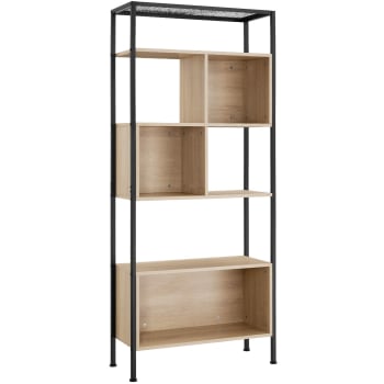 BDW Scaffale Loft Moderno in Metallo - Scaffale da Soggiorno - Scaffale in Stile Industriale - 6 Ripiani - Mobili Industriali - Vintage - Stile Industriale - 192x40x32cm - Bianco/Rovere Sonoma