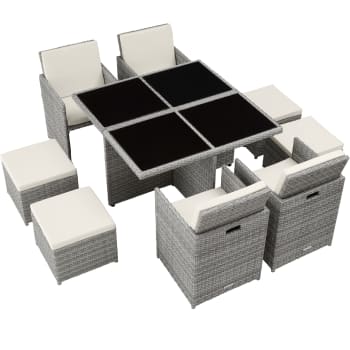 Conjunto de ratán y aluminio 8 plazas poliratán gris claro