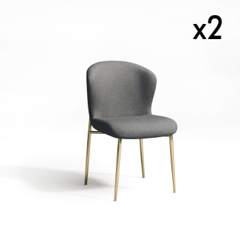 Solveig - Lot de 2 chaises  tissu gris pieds or