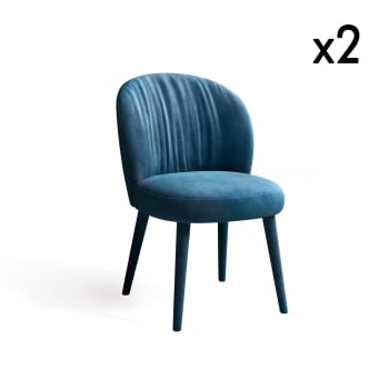 Ernst - Lot de 2 chaises  velours bleu canard pieds velours