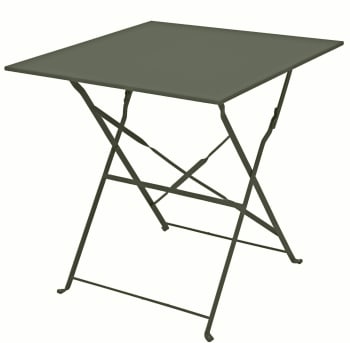MERIDA - Table bistrot pliante  70x70 cm en acier kaki