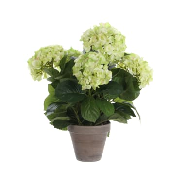 Hydrangea - Hortensia artificielle vert en pot H45