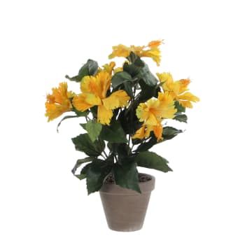 Hibiscus - Hibisco artificial amarillo en maceta alt. 40
