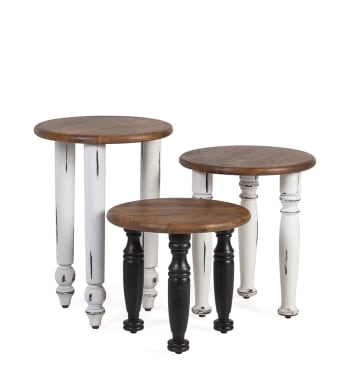 Florencia - Set de 3 tables en bois marron, blanc et noir Ø 40 cm