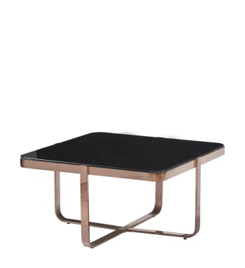 Berlin - Table basse carrée en acier inoxydable et verre noir L 80 cm