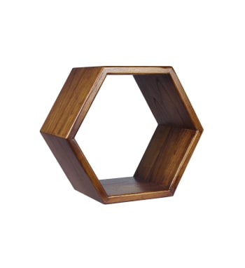 Set Di 3 Mensole Esagonali Galleggianti, Oro E Legno. Formato Geometrico, Dimensioni Variabili (max 28x25 Cm). Perfette Per Piante E Oggetti.