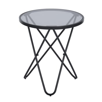 CANALES - Table d'appoint ronde style scandinave avec verre gris fumé