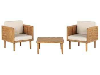 Baratti - Set di tavolino e 2 sedie legno acacia chiaro e beige chiaro