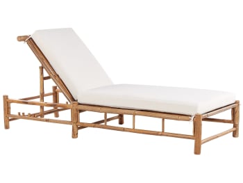 Ligure - Chaise longue en bambou bois clair et blanc cassé