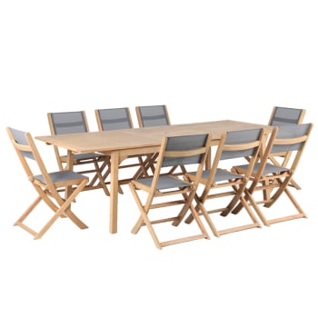 Enna - Ensemble table et chaises  en bois blanchi 8 places 180-240 cm
