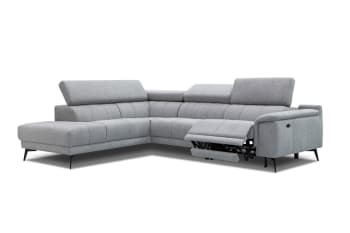Fiero - Canapé d'angle gauche 5 places relax électrique tissu gris clair
