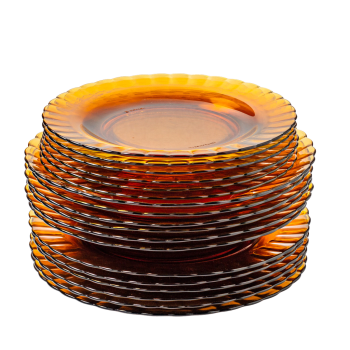Le picardie® - Set da 18-Piatto piano, fondo,dessert ondulato vetro colore vermiglio