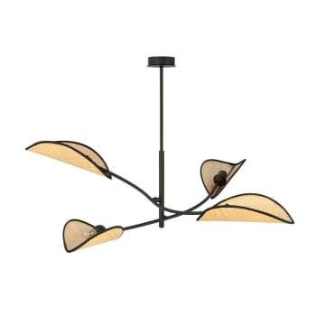 FLIK - Lampada a sospensione nera a 4 luci con paralumi a forma di foglia
