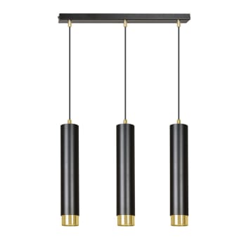 MURA - Suspension élégante à 3 lumières cylindriques noires et dorées