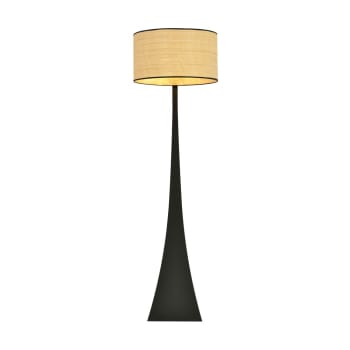 ESTELA - Lámpara de pie natural con estructura negra y pantalla  de ratán