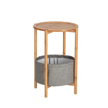 Bahari - Table d'appoint en bambou avec panier en polyester gris et beige