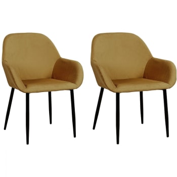 Giulia - Lot de 2 fauteuils de table design velours jaune