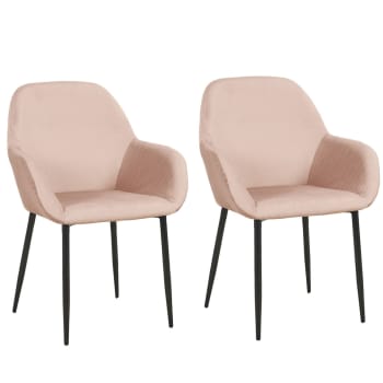 Giulia - Lot de 2 fauteuils de table design velours rose