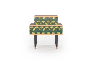 GINGKO LEAVES - Table de chevet vert et jaune 2 tiroirs L 58 cm