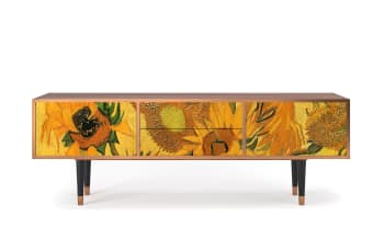 SUNFLOWERS BY VINCENT VAN GOGH - Mobile TV giallo 2 cassetti e 2 ante  L 170 cm