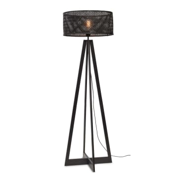 Java - Lampadaire bambou abat-jour bambou noir, h. 145cm